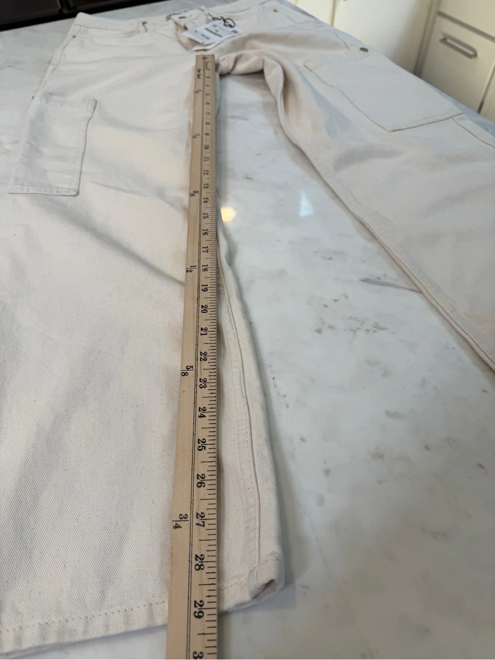 Zara NWT Cream Cotton Cargo Pants Straight Leg Utility Pockets Size 6 28 - Picture 8 of 8